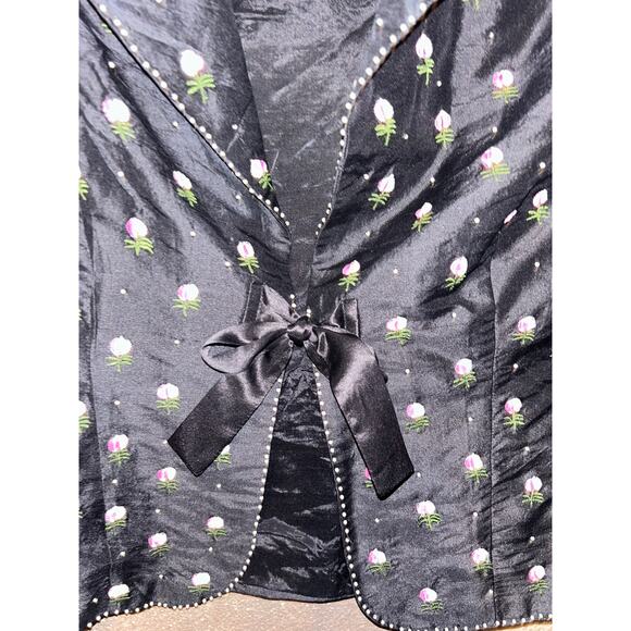Anthropologie Odille Cottage Core Silk Embroidered Beaded Floral Jacket Blazer - Picture 4 of 7